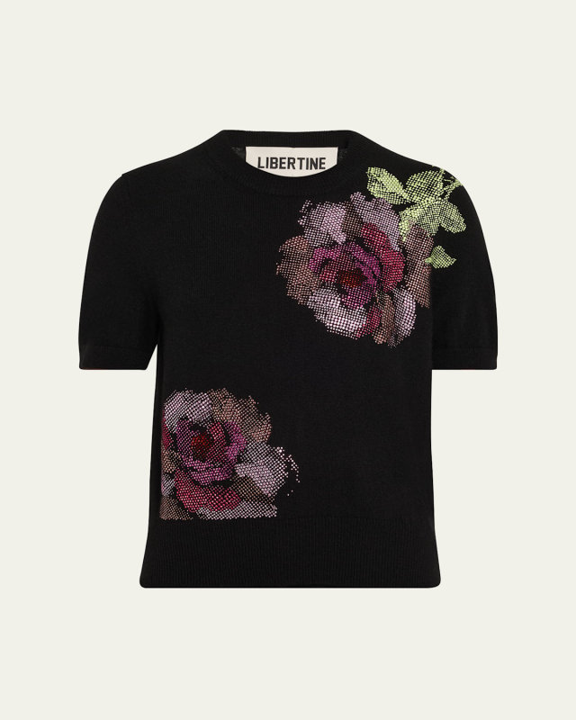 American Beauty Embellished Short-Sleeve Cashmere Sweater